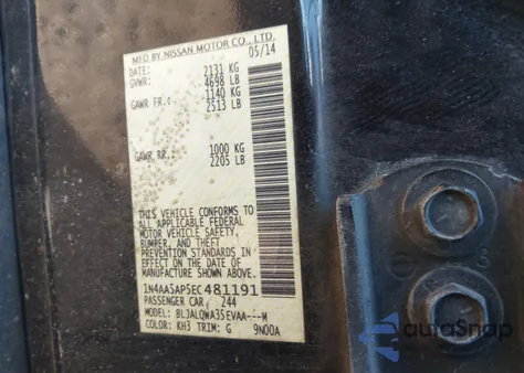 2014 Nissan Maxima 3.5 S from USA, damaged, VIN 1N4AA5AP5EC481191